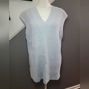 H&M Baby Blue Oversized Ribbed Sweater Vest Womens Size Med Cotton Blend